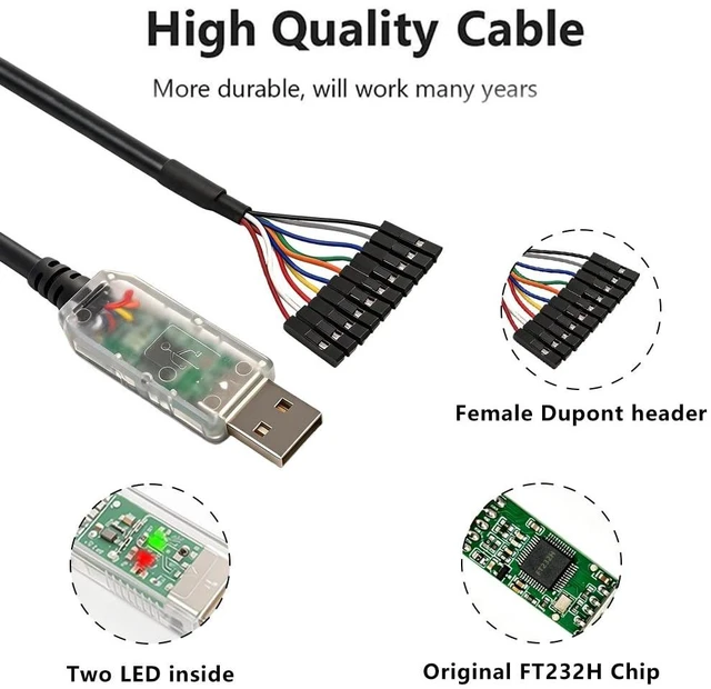 Alt view image 2 of 5 - Retimer C232HM-DDHSL-0 USB to MPSSE Serial Cable(3.3V) FT232H Chip USB to JTAG/I2C/SPI Pitch 2.54MM 10P Headers Compatible with Windows 11 10 8 7 Linux MAC OS(0.5M)
