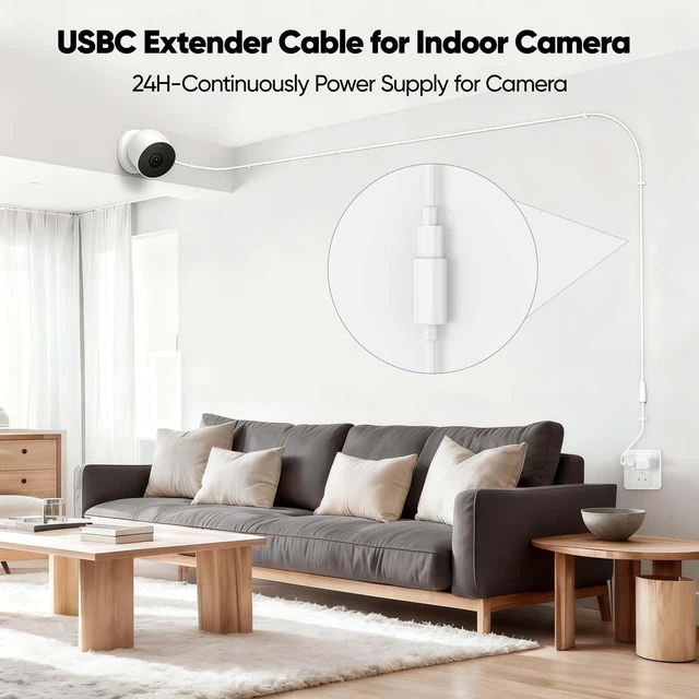 Alt view image 5 of 5 - URELEGAN USB C Extension Cable 20FT for Ring Solar Panel-White Waterproof