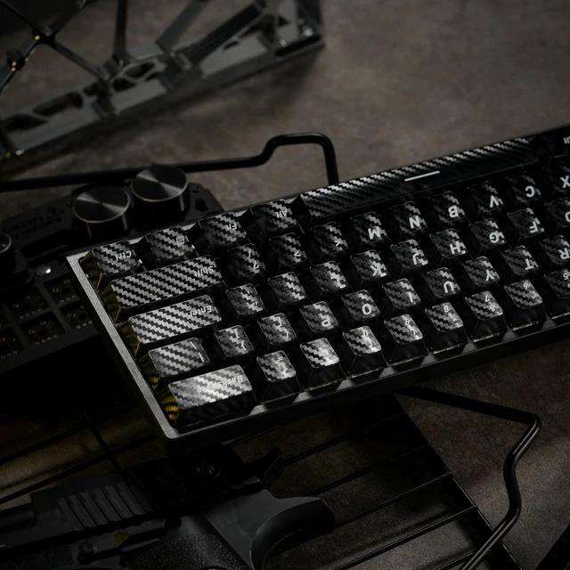 Alt view image 3 of 5 - GEKUCAP Black Woven Carbon Fiber Top Printed PC Keycaps