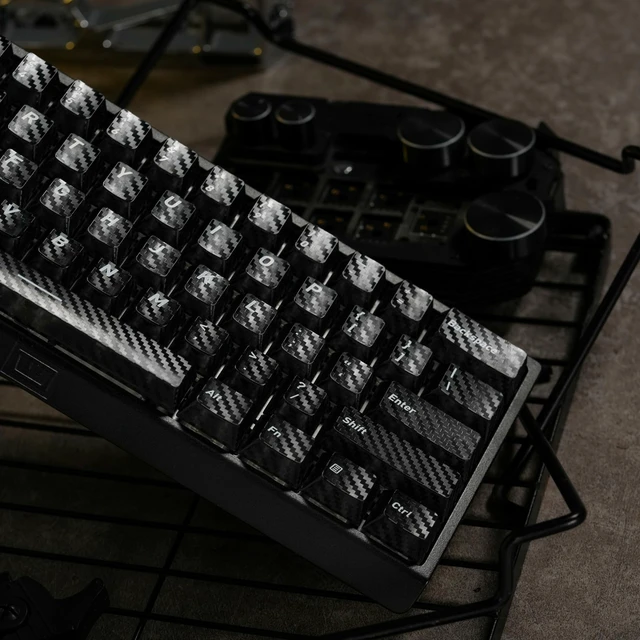 Alt view image 4 of 5 - GEKUCAP Black Woven Carbon Fiber Top Printed PC Keycaps