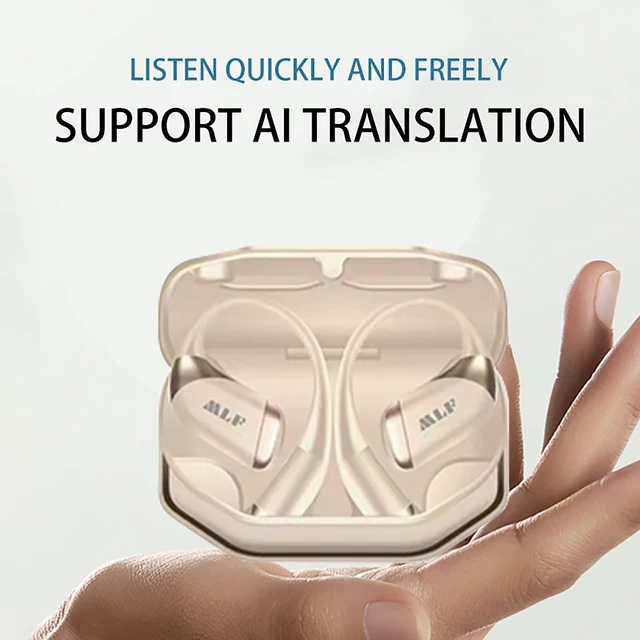 Alt view image 2 of 5 - MLF-M007 AI Translation Earbuds Real Time Open Ear Translator Headphones Real Time Translation Earbuds Global Language Translator Earbuds Voice Amplification Clear Calls Beige