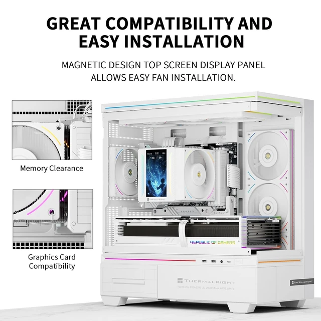 Alt view image 4 of 5 - Thermalright TR Peerless Assassin 120 Vision MAX ARGB White CPU Cooler, PC Heatsink Cooler 6 Heat Pipes, 5 Magnetic Display Screen with 480x854 Resolution,for AM4/AM5 and Intel LGA1700/