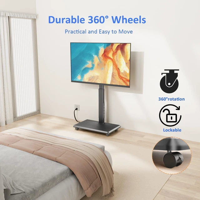 Alt view image 4 of 5 - Rolling TV Stand with Power Outlet for 32-75 Inch TVs, 110 lbs Capacity