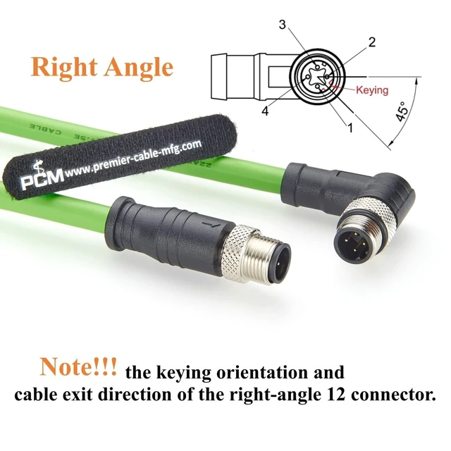 Alt view image 2 of 5 - Right Angle M12 D-Coded 4 Pin Male to Male Industrial Ethernet Cable 100Mbps CAT5e Shielded Drag Chain Cable IP67 Waterproof for PROFINET, EtherCAT, PLC, Robot, Automation, Machine Vision (5M/16.4FT)