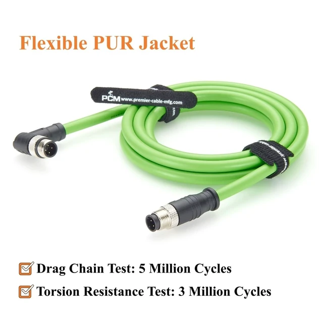 Alt view image 4 of 5 - Right Angle M12 D-Coded 4 Pin Male to Male Industrial Ethernet Cable 100Mbps CAT5e Shielded Drag Chain Cable IP67 Waterproof for PROFINET, EtherCAT, PLC, Robot, Automation, Machine Vision (5M/16.4FT)