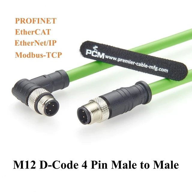Alt view image 5 of 5 - Right Angle M12 D-Coded 4 Pin Male to Male Industrial Ethernet Cable 100Mbps CAT5e Shielded Drag Chain Cable IP67 Waterproof for PROFINET, EtherCAT, PLC, Robot, Automation, Machine Vision (5M/16.4FT)