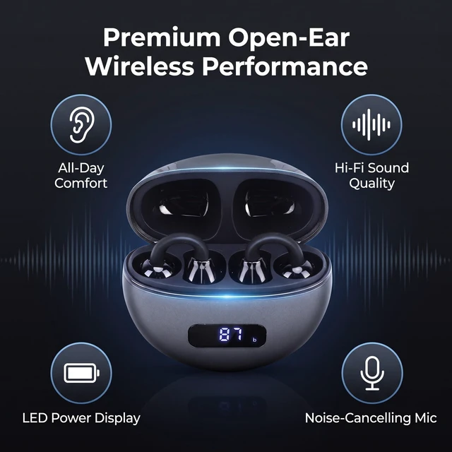 Alt view image 4 of 5 - Luqeeg Wireless Bluetooth Earbuds, LED Digital Display HiFi Touch Control Ear Buds with Noise Canceling Mics Type C Bluetooth Headphones Running Headphones for Cycling Exercise (Black)