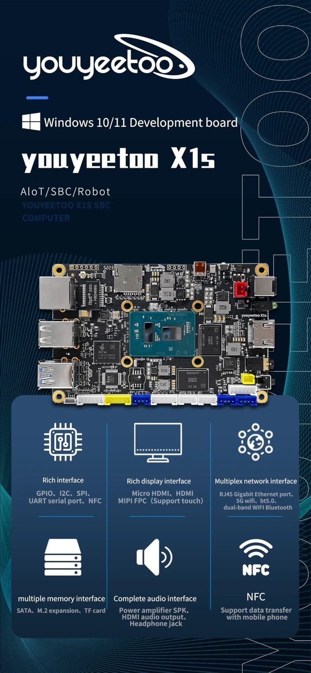 Alt view image 4 of 5 - WayPonDEV youyeetoo X1s X86 Single Board Computer - A 64bit Windows 10/11/Linux Mini PC with Celeron N5095 CPU, Support Optional WiFi&BT NFC, PCIe3.0 M.2 2280 NVMe or SATA SSD (X1s 16+0GB)