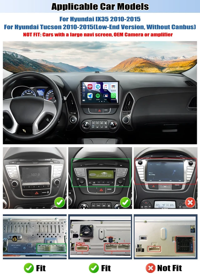 Alt view image 2 of 5 - Car Radio for Hyundai Tucson IX35 2010-2015, Wireless CarPlay Android Auto
