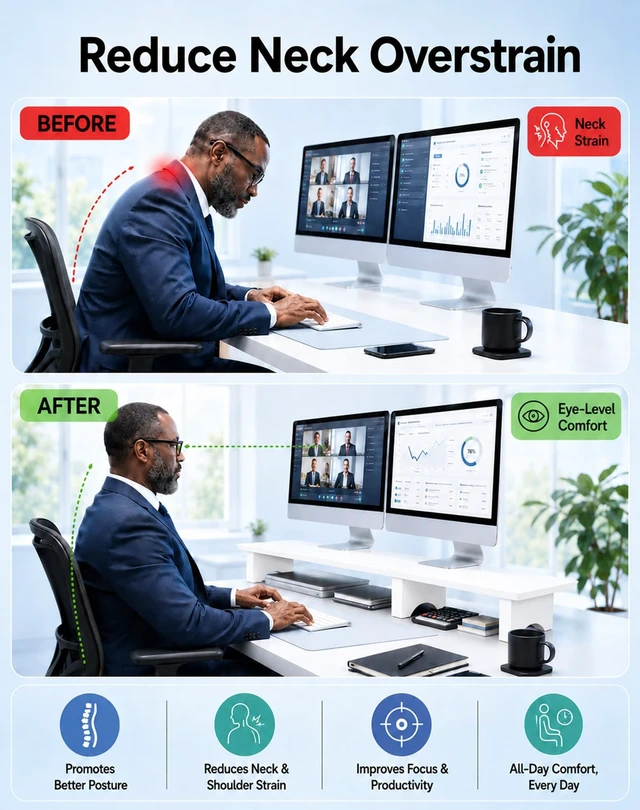 Alt view image 4 of 5 - Aothia 43 in White Dual Monitor Stand, Monitor Riser for Desk, Solid Wood