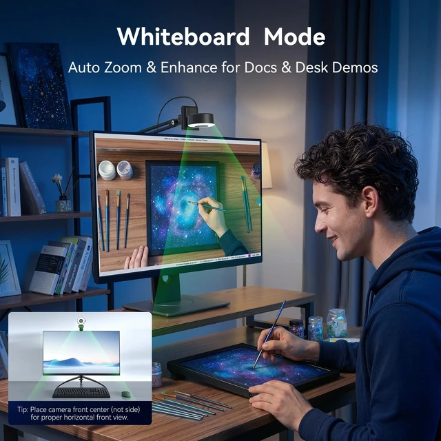 Alt view image 4 of 5 - EMEET S600L 4K Webcam with Adjustable Desktop Overhead Stand, 4 Lighting Modes, Rainbow Effect, 1/2" Sensor, 0.2S PDAF, 2 Mics, Dial Control, 4K Webcam with Tripod for OBS/Twitch/YouTube/Zoom/PC/Mac