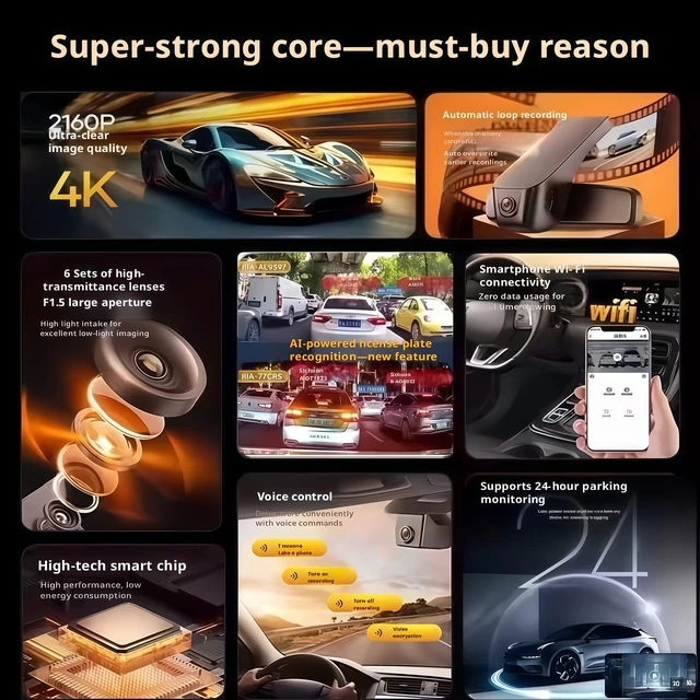 Alt view image 5 of 5 - 4K Ultra HD Dash Cam, Custom OEM Hidden Recorder for 2012-2026 Audi Models, Rain Sensor Plug & Play Wire-Free Car Camera with WiFi APP Control, Loop Recording, Free 64G High Speed Memory Card