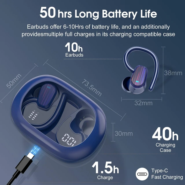 Alt view image 5 of 5 - Wireless Earbuds Bluetooth 5.4, 50H Playtime Sport Earphones with Earhooks