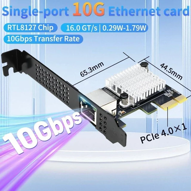 Alt view image 5 of 5 - IO CREST Single Port 10 Gigabit Ethernet PCI-e x1 Network Card RTL8127 Chipset