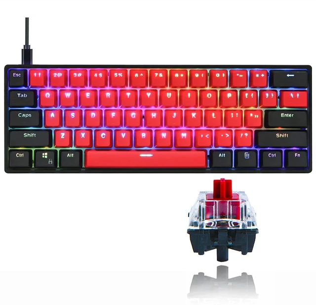 Main image of Ussixchare Wired Gaming Keyboard, 60% RGB Backlit Mechanical Keyboard, with PBT Keycaps NKRO Type-C Cable Hot Swappable for PC Laptop Gamer(Red Switch Milan)