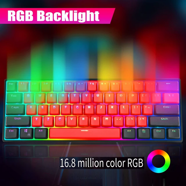 Alt view image 3 of 5 - Ussixchare Wired Gaming Keyboard, 60% RGB Backlit Mechanical Keyboard, with PBT Keycaps NKRO Type-C Cable Hot Swappable for PC Laptop Gamer(Red Switch Milan)