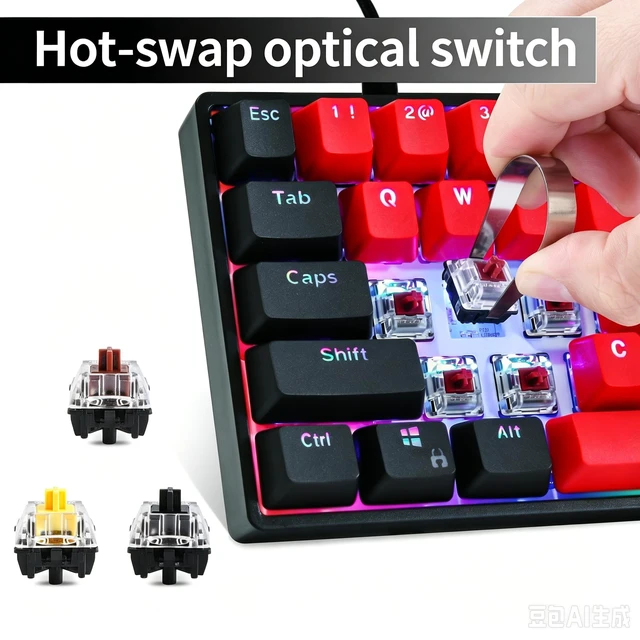 Alt view image 2 of 5 - Ussixchare Wired Gaming Keyboard, 60% RGB Backlit Mechanical Keyboard, with PBT Keycaps NKRO Type-C Cable Hot Swappable for PC Laptop Gamer(Red Switch Milan)