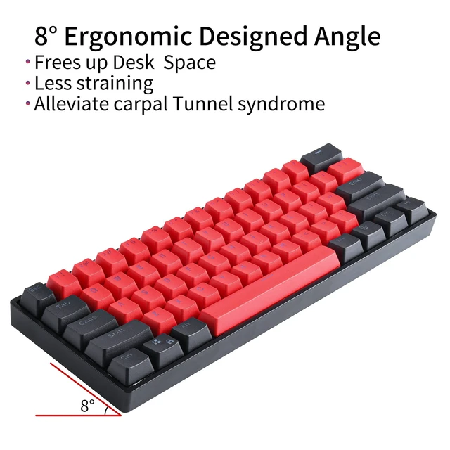 Alt view image 5 of 5 - Ussixchare Wired Gaming Keyboard, 60% RGB Backlit Mechanical Keyboard, with PBT Keycaps NKRO Type-C Cable Hot Swappable for PC Laptop Gamer(Red Switch Milan)