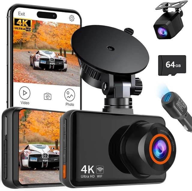 Main image of Dash Cam Front and Rear, 4K HD Dash Cam for Cars Built-in WiFi, Car Camera with Night Vision, 64GB Card, 170Wide Angle, WDR, 3" IPS Screen, Loop Recording, G-Sensor, 24 H P Monit