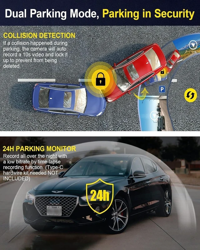 Alt view image 4 of 5 - Dash Cam Front and Rear, 4K HD Dash Cam for Cars Built-in WiFi, Car Camera with Night Vision, 64GB Card, 170Wide Angle, WDR, 3" IPS Screen, Loop Recording, G-Sensor, 24 H P Monit