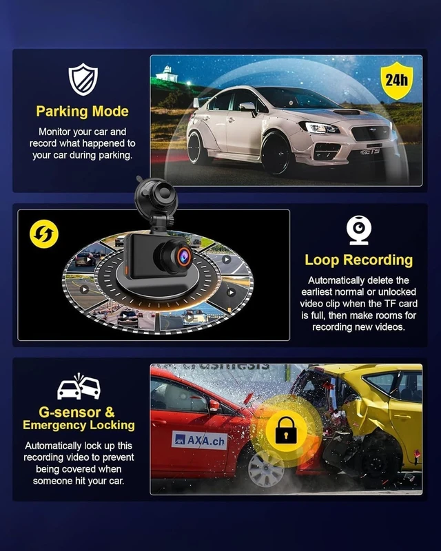 Alt view image 5 of 5 - Dash Cam Front and Rear, 4K HD Dash Cam for Cars Built-in WiFi, Car Camera with Night Vision, 64GB Card, 170Wide Angle, WDR, 3" IPS Screen, Loop Recording, G-Sensor, 24 H P Monit
