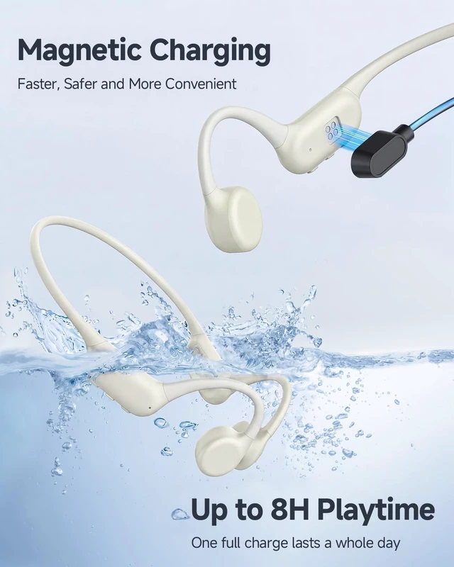 Alt view image 5 of 5 - Bone Conduction Headphones, IPX8 Waterproof Swimming Headphones Off-white
