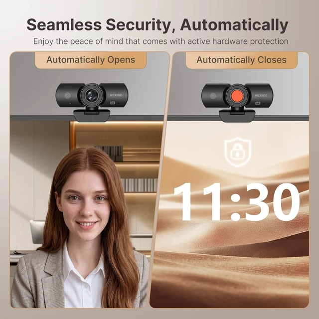 Alt view image 4 of 5 - NexiGo HelloCam Lite 4K Webcam, Auto Electronic Shutter, True Privacy, 9-Step Digital Zoom, 1080p 60fps, 2 Noise-Canceling Mics, AE&3DNR, USB Computer Camera for Zoom/Teams/Streaming