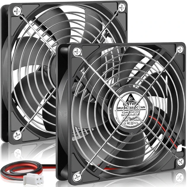 Main image of GDSTIME 120mm 12V Computer Fan 2 Pin Dual Ball Bearing DC Cooling, 2-Pack
