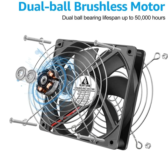 Alt view image 4 of 5 - GDSTIME 120mm 12V Computer Fan 2 Pin Dual Ball Bearing DC Cooling, 2-Pack