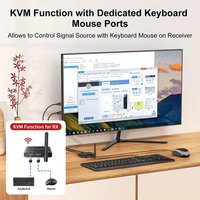 Alt view image 3 of 5 - 200M/650Ft Wireless HDMI KVM Transmitter and Receiver 1080P@60Hz HDMI & USB Wireless Video & Audio & Keyboard Mouse Extender PC to TV Sender and Receiver with Local Loop-Out