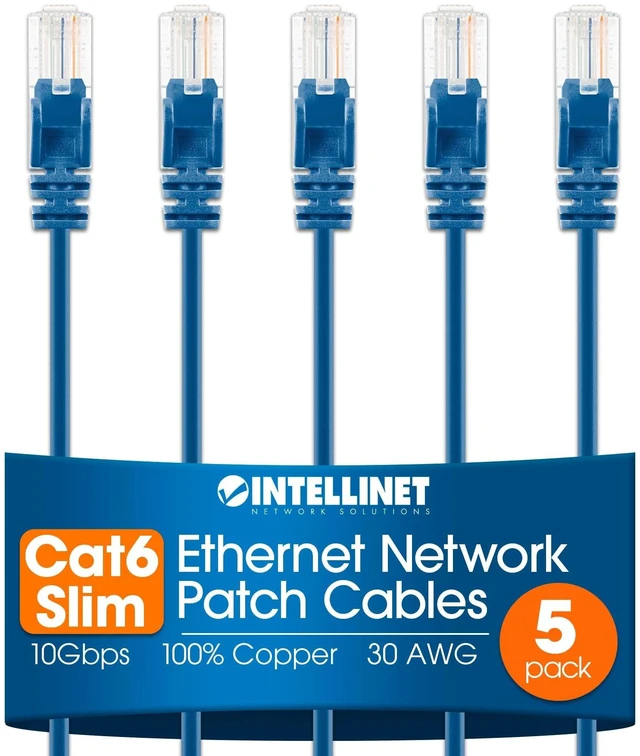 Main image of Intellinet Cat6 Slim UTP Ethernet Patch Cable 5-Pack, 25 ft, Blue