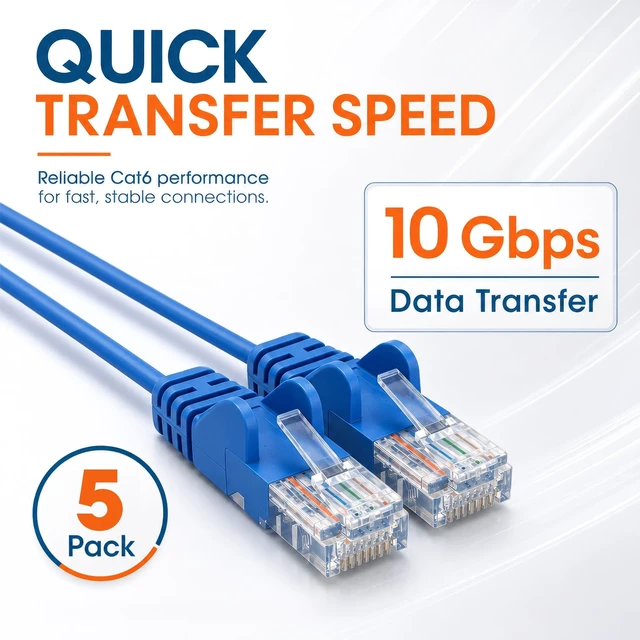 Alt view image 3 of 5 - Intellinet Cat6 Slim UTP Ethernet Patch Cable 5-Pack, 25 ft, Blue