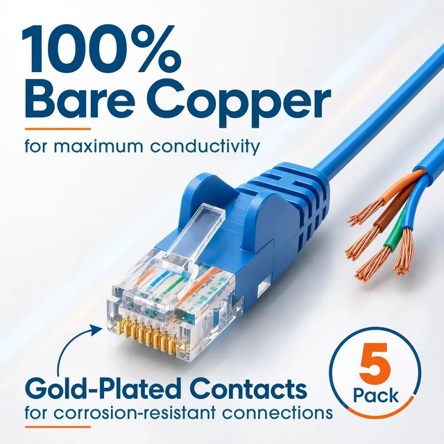 Alt view image 4 of 5 - Intellinet Cat6 Slim UTP Ethernet Patch Cable 5-Pack, 25 ft, Blue