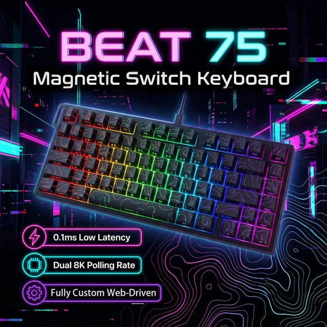Alt view image 2 of 5 - XINMENG Beat75 Hall Effect Magnetic Switch Gaming Keyboard,75% Wireless Rapid Trigger Keyboard with 0.01mm Adjustable Actuation,8K Hz Polling Rate,Hot Swappable RGB Backlit, BT5.0/2.4GHz/USB-C