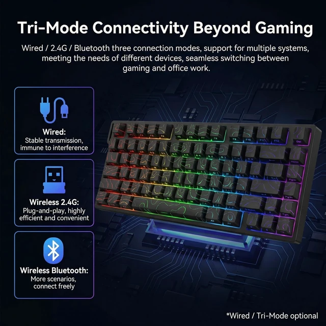 Alt view image 3 of 5 - XINMENG Beat75 Hall Effect Magnetic Switch Gaming Keyboard,75% Wireless Rapid Trigger Keyboard with 0.01mm Adjustable Actuation,8K Hz Polling Rate,Hot Swappable RGB Backlit, BT5.0/2.4GHz/USB-C