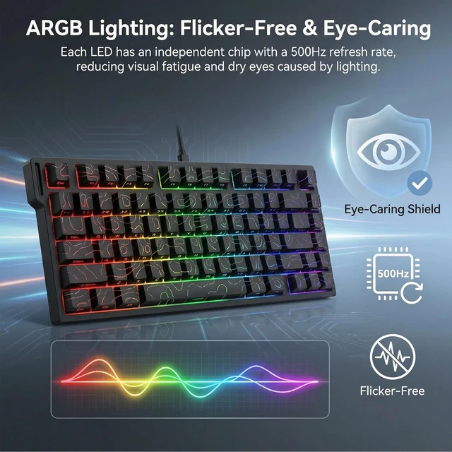 Alt view image 4 of 5 - XINMENG Beat75 Hall Effect Magnetic Switch Gaming Keyboard,75% Wireless Rapid Trigger Keyboard with 0.01mm Adjustable Actuation,8K Hz Polling Rate,Hot Swappable RGB Backlit, BT5.0/2.4GHz/USB-C