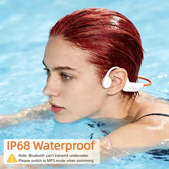 Alt view image 4 of 5 - RR SPORTS IP68 Waterproof Swimming Headphones, Bone Conduction Bluetooth 6.0 Headphones, Built-in 32GB MP3 Player, Soft Lightweight Open-Ear Design for Swimming Marathons Showers Cycling(White