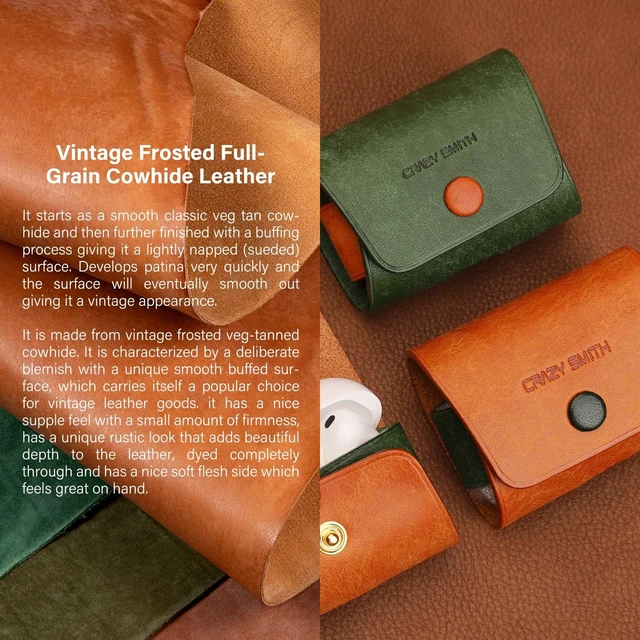 Alt view image 3 of 5 - Handmade Cowhide Suitable for AirPods Pro 3 Protective Case, Full Grain Leather, Minimalist Design, with Lanyard Compatible(Minimalist Style Green)