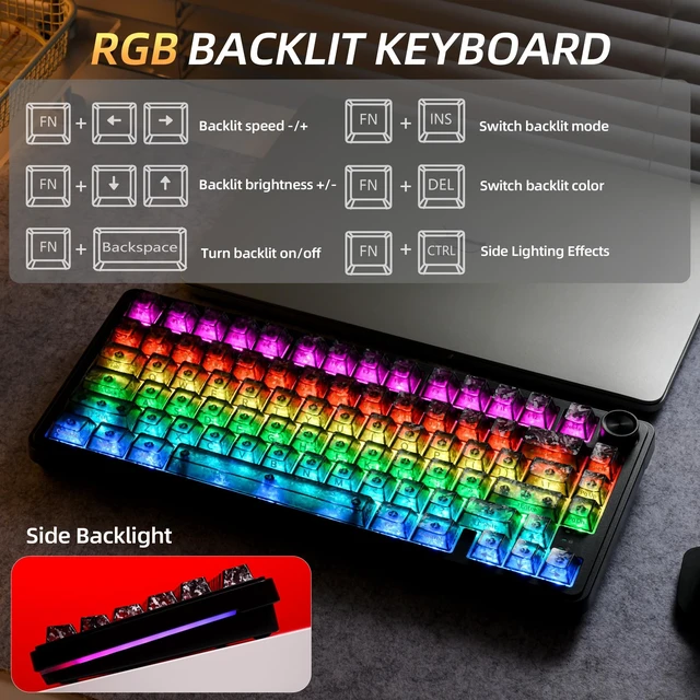 Alt view image 3 of 5 - HITIME XVX M75 75% Wireless Gaming Mechanical Keyboard, BT5.0/2.4GHz/USB-C,Hot Swappable Creamy Switches, Gasket Structure,RGB Backlit Keyboard w/Knob for PC/Laptop/Xbox/PS4/PS5, Black Forged C