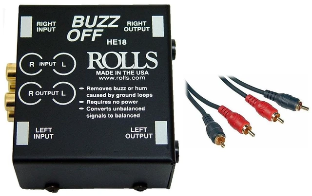 Main image of Rolls HE18 Buzz Off 2-Channel Hum and Buzz Remover with 2 RCA Male to 2 RCA Male Dual Audio Cable 3'