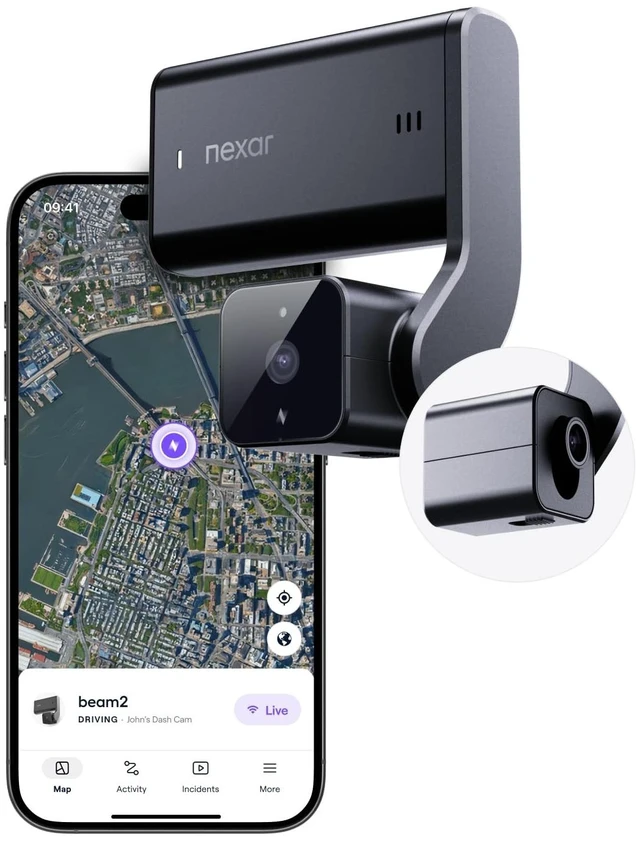 Main image of Nexar beam2 Dash Cam - 2K QHD LTE Connected Unlimited Cloud Storage Live Streaming Parking Mode Night Vision - Front & Cabin Cam - Includes $25 OBD Kit for Continuous Power (128GB Internal Storage)