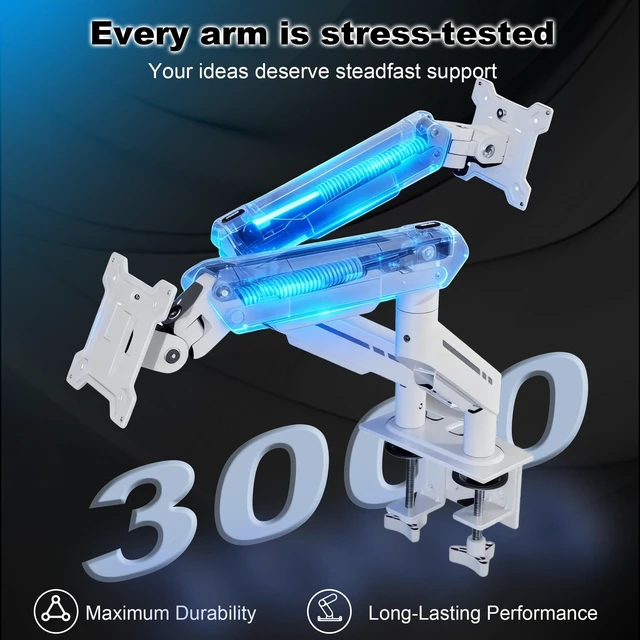 Alt view image 5 of 5 - THEARK Dual Monitor Stand for Desk - Dual Monitor Mount for 17-32 Inch Screens,Height Adjustable Dual Monitor Arm Desk Mount with Clamp and Grommet Base,75x75/100x100mm VESA Mount,Max 19.8 lbs,White