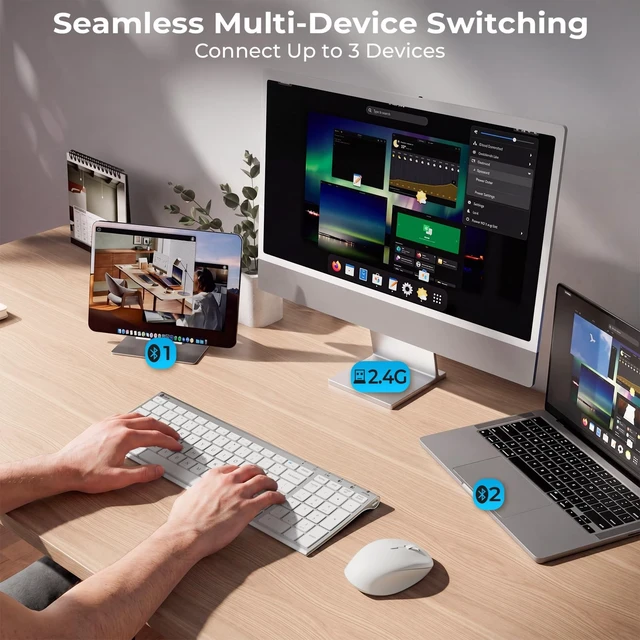 Alt view image 2 of 5 - iClever DK05 Bluetooth Wireless Keyboard and Mouse Combo, Silver White