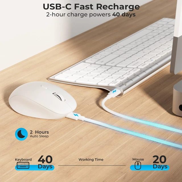 Alt view image 4 of 5 - iClever DK05 Bluetooth Wireless Keyboard and Mouse Combo, Silver White