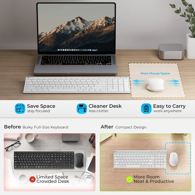 Alt view image 5 of 5 - iClever DK05 Bluetooth Wireless Keyboard and Mouse Combo, Silver White
