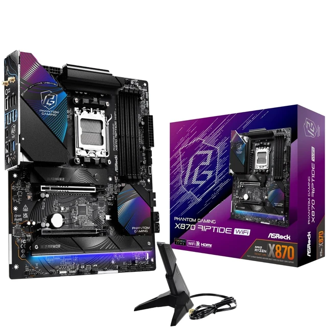 Main image of ASRock Phantom Gaming X870 Riptide WiFi 7 AMD Ryzen Socket AM5 ATX Motherboard DDR5 DIMMs 8000 MHz 256 GB USB4 M.2 SATA3 6.0 Gb/s