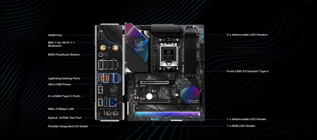 Alt view image 5 of 5 - ASRock Phantom Gaming X870 Riptide WiFi 7 AMD Ryzen Socket AM5 ATX Motherboard DDR5 DIMMs 8000 MHz 256 GB USB4 M.2 SATA3 6.0 Gb/s