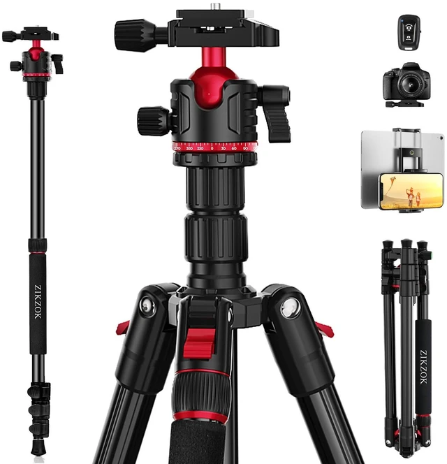 Main image of Camera Tripod, Lightweight Travel Outdoor DSLR Tripods Aluminum Tripod/Monopod, 360Ball Head Detachable, Tripod for iPhone, ipad, DSLR,Tablet with Carry Bag