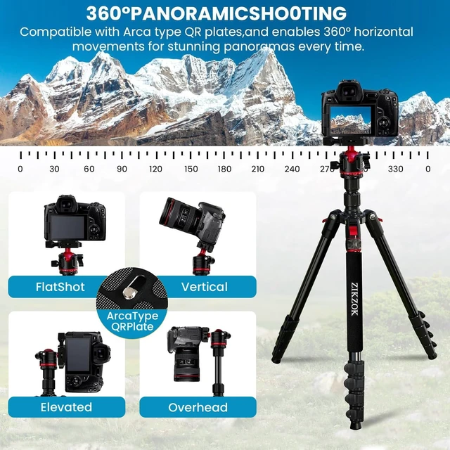 Alt view image 3 of 5 - Camera Tripod, Lightweight Travel Outdoor DSLR Tripods Aluminum Tripod/Monopod, 360Ball Head Detachable, Tripod for iPhone, ipad, DSLR,Tablet with Carry Bag