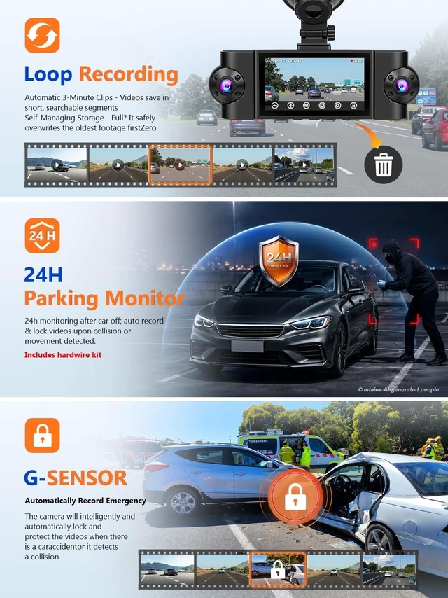 Alt view image 4 of 5 - Wadpon 360 Dash Cam Front and Rear Inside, 4 Channel Dash Came with Front 4K+1080P*3 Dash Camera for Cars Support Night Vision, 24H Parking Mode, GPS Track, Wi-Fi, with 128GB TF Card (D90-G4)